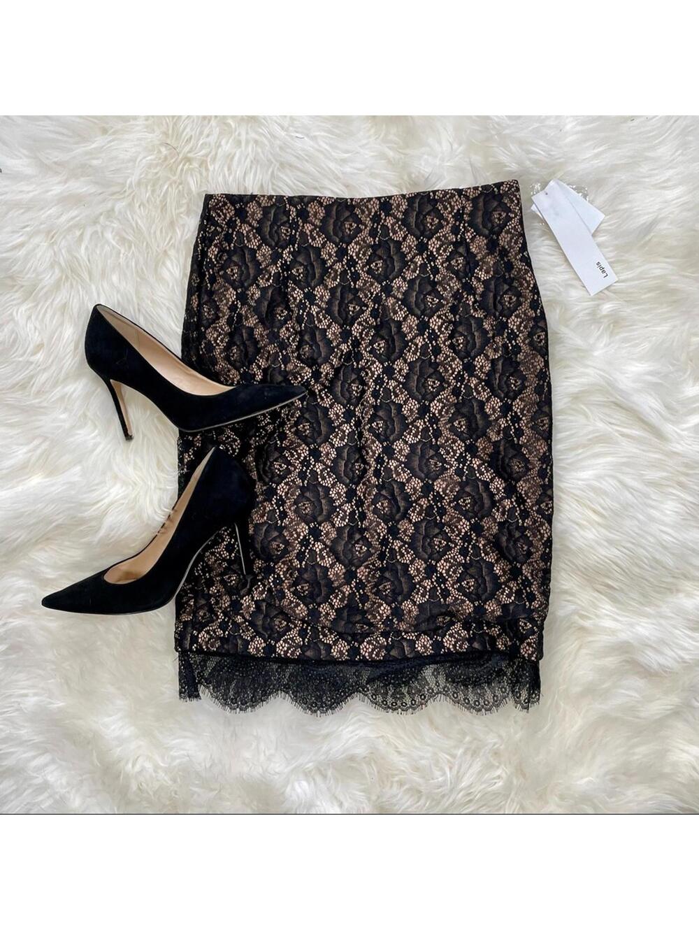 Lapis Lace tan and black pencil skirt - Y2K, Size Small